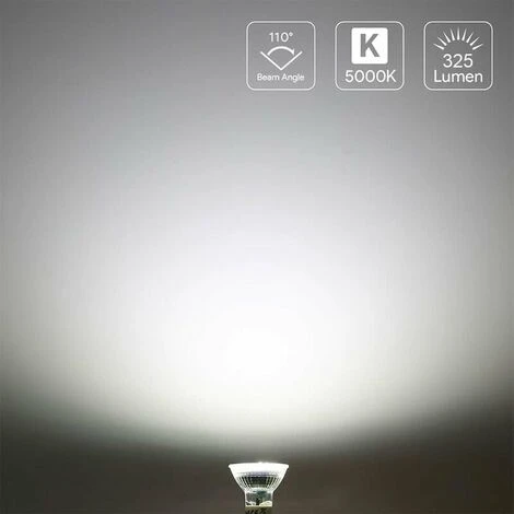 Lot De 10 Ampoules LED GU10, Blanc Froid 5000 K, équivalent Spot Halogène 50 W, 4 W 325 Lm à économie D'énergie, Faisceau Large 110°, Non Dimmable. 4 Lot De 10 Ampoules LED GU10, Blanc Froid 5000 K, équivalent Spot Halogène 50 W, 4 W 325 Lm à économie D'énergie, Faisceau Large 110°, Non Dimmable. – Image 2
