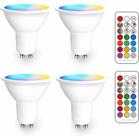 Spot LED GU10 RGB à Changement De Couleur, Ampoules LED RGBW à Intensité Variable Avec Télécommande Infrarouge, Spots LED Blanc Chaud (2700K-6500K) – (lot De 4) 3 Spot LED GU10 RGB à Changement De Couleur, Ampoules LED RGBW à Intensité Variable Avec Télécommande Infrarouge, Spots LED Blanc Chaud (2700K-6500K) – (lot De 4)