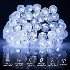 Guirlande Lumineuse Solaire Extérieur, 22M 200 LED Cristal Guirlande Solaire 8 Modes Étanche Boules LED Lumière Pour Jardin Cour Patio Balcon Fête Mariage Terrasse Décoration, Blanc Froid -OSRAM || EUROPALAMP Soldes Boutique 93280203 3