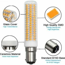 Lot De 2 Ampoules LED B15D 230 V Blanc Chaud 7,5 W De Rechange 120 W 100 W 70 W Halogène 1150 Lm 3000 K Non Dimmable Transparent -OSRAM || EUROPALAMP Soldes Boutique 93343496 5