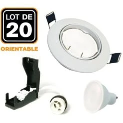 EUROPALAMP 20 Spots Encastrable Orientable BLANC Avec GU10 LED De 7W Eqv. 56W Blanc Chaud 2700K