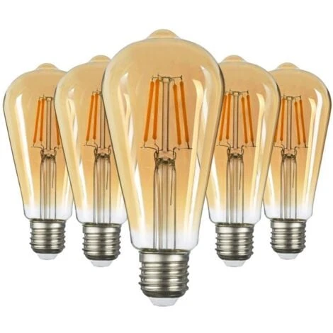 Lot De 5 AMPOULES LED E27 7W ST64 2200K Type Edison Température De Couleur: Blanc Chaud 2200K 3 Lot De 5 AMPOULES LED E27 7W ST64 2200K Type Edison Température De Couleur: Blanc Chaud 2200K