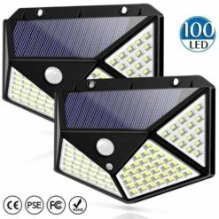 Ensemble De 2 Projecteurs Solaires Avec Détecteur De Mouvement 100led Support 270 Degrés Couleur: Noir