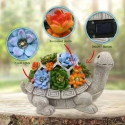 Statue De Tortue Solaire De Jardin Avec Succulente Et 7 Lumières LED – Statue De Tortue De Jardin Pour Terrasse, Balcon, Cour, Décoration De Pelouse – Unique Pendaison De Crémaillère -OSRAM || EUROPALAMP Soldes Boutique 94080302 4