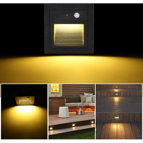Spot Encastrable Extérieur Mur Et Plafond de 4 LED Spot Mural Encastré 3W Applique Murale Escalier Etape Lumière Lampe Détecteur De Mouvement Sol Encastré Lumière Escalier Lumière Hall Lampe 2800K Bla 5 Spot Encastrable Extérieur Mur Et Plafond de 4 LED Spot Mural Encastré 3W Applique Murale Escalier Etape Lumière Lampe Détecteur De Mouvement Sol Encastré Lumière Escalier Lumière Hall Lampe 2800K Bla – Image 3