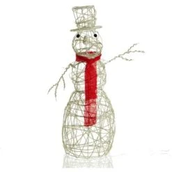 Bonhomme De Neige Lumineux Blanc Haut De 70cm. 50 Leds Blanc Chaud