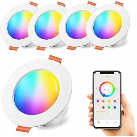 Spots LED Encastré 10W Couleur RGB Changement Variation Coloré RGBW Contrôlé Par L'APP, 3 Pouces IP44 Blanc Chaud 2700K Rond Dimmable Encastrables (lot De 4) 3 Spots LED Encastré 10W Couleur RGB Changement Variation Coloré RGBW Contrôlé Par L'APP, 3 Pouces IP44 Blanc Chaud 2700K Rond Dimmable Encastrables (lot De 4)