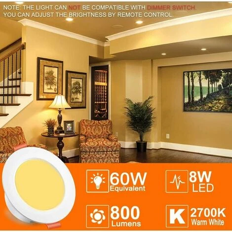 Spots LED Encastré 10W Couleur RGB Changement Variation Coloré RGBW Contrôlé Par L'APP, 3 Pouces IP44 Blanc Chaud 2700K Rond Dimmable Encastrables (lot De 4) 4 Spots LED Encastré 10W Couleur RGB Changement Variation Coloré RGBW Contrôlé Par L'APP, 3 Pouces IP44 Blanc Chaud 2700K Rond Dimmable Encastrables (lot De 4) – Image 2