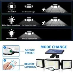 Lampe Solaire Murale D'extérieur Lampe à Led 3 Têtes 192 Leds Détecteur De Mouvement Lumière De Sécurité Projecteur Eclairage Ip65 étanche Lampe à énergie Solaire -OSRAM || EUROPALAMP Soldes Boutique 96011756 3