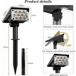 Balise Solaire　20 LED Lampe Solaire 3000K-6000K Lumiere Solaire Exterieur Lampe Solaire Jardin Avec IP65 étanche Sans Fil Spot Solaire Projecteur Solaire Applique Murale Éclairage De Sentiers（1pack） -OSRAM || EUROPALAMP Soldes Boutique 96339006 4