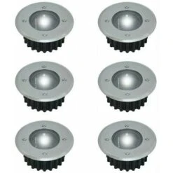 Lot De 6 Spots LED Solaires Encastrables Au Sol - Ronds - Diamètre : 85 Mm - Extérieur Résistant Au Piétement - Façade En Acier Inoxydable - 6 Lampes Solaires