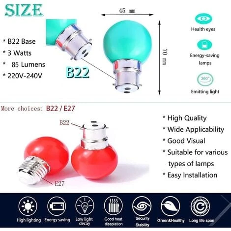 Ampoule LED Couleur B22 3W équivalente 30W 240LM AC 220V-240V B22 Baïonnette Ampoules Guirlande Couleur LED Ampoules Multicolore - Lot De 40 4 Ampoule LED Couleur B22 3W équivalente 30W 240LM AC 220V-240V B22 Baïonnette Ampoules Guirlande Couleur LED Ampoules Multicolore - Lot De 40 – Image 2