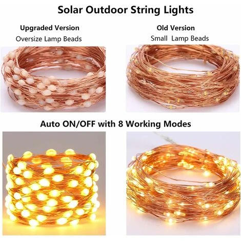 FlkwoH Guirlande Lumineuse Solaire Extérieure, BrizLabs 20M 200 LED Guirlande Guinguette Exterieur 3 Fois Plus Gros Perles Étanche 8 Modes Fil De Cuivre Décoration Lumière Pour Jardin Fête Noël, Blanc 4 FlkwoH Guirlande Lumineuse Solaire Extérieure, BrizLabs 20M 200 LED Guirlande Guinguette Exterieur 3 Fois Plus Gros Perles Étanche 8 Modes Fil De Cuivre Décoration Lumière Pour Jardin Fête Noël, Blanc – Image 2
