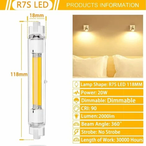 2 Pièces R7S LED 118mm Dimmable 20W Blanc Naturel 4500K Sans Scintillement, Linéaire Ampoule LED R7S 118mm Remplacer Lampe Halogène 7 2 Pièces R7S LED 118mm Dimmable 20W Blanc Naturel 4500K Sans Scintillement, Linéaire Ampoule LED R7S 118mm Remplacer Lampe Halogène – Image 5