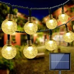 Guirlande Lumineuse Solaire Extérieur, 22M 200 LED Blanc Chaud Guirlande Solaire 8 Modes Étanche LED Cristal Boules Décoration Lumière Intérieur Pour Jardin Cour Balcon Fête Mariage Festival，Blanc Cha