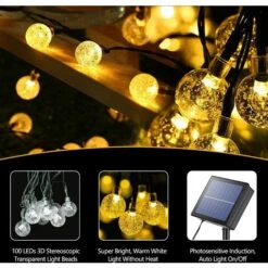 Guirlande Lumineuse Solaire Extérieur, 22M 200 LED Blanc Chaud Guirlande Solaire 8 Modes Étanche LED Cristal Boules Décoration Lumière Intérieur Pour Jardin Cour Balcon Fête Mariage Festival，Blanc Cha -OSRAM || EUROPALAMP Soldes Boutique 99456159 3