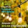 Guirlande Lumineuse 15M Extérieur 15 Bulbes Jaune15 M Guirlande Guinguette IP44 étanche Pour Noel Taverne Jardin Fête Classe énergétique A+ ,2 Ampoules Offertes - Noir -OSRAM || EUROPALAMP Soldes Boutique 9954527 1