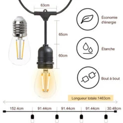 Guirlande Lumineuse 15M Extérieur 15 Bulbes Jaune15 M Guirlande Guinguette IP44 étanche Pour Noel Taverne Jardin Fête Classe énergétique A+ ,2 Ampoules Offertes - Noir -OSRAM || EUROPALAMP Soldes Boutique 9954527 3