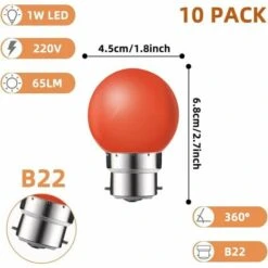 Lot De 10 Ampoules LED B22 2W ,ampoule écoénergétique Colorée Couleur,Ampoule De Noël,Ampoules Guirlande Rouge, Jaune, Bleu, Vert, Violet, (équivalent 20W) [Classe énergétique G] -OSRAM || EUROPALAMP Soldes Boutique 99623868 5